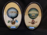 (2) oval, hot air balloon paintings on glass 20