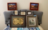 Framed art-butterfly, world map and landscapes