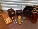 Desk set, desk caddy, magnifying glass and wall plaque