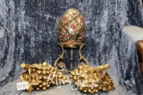 Painted Egg w/ Stand & Fruit Candlestick Holders (2)