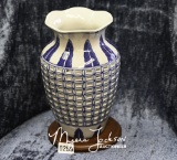 Blue & White Vase w/ Wood Base Piece