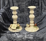 2 Apple Candlesticks Hand Painted