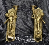 Lacquered Brass Cherub Sconce Pair