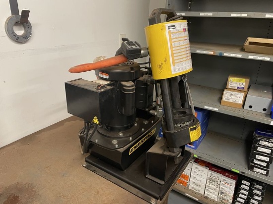 (Lot) Parker Crimper #C6K17FZ39A Enerpak w/ Hose Cutter, Dies, Supplies and Table