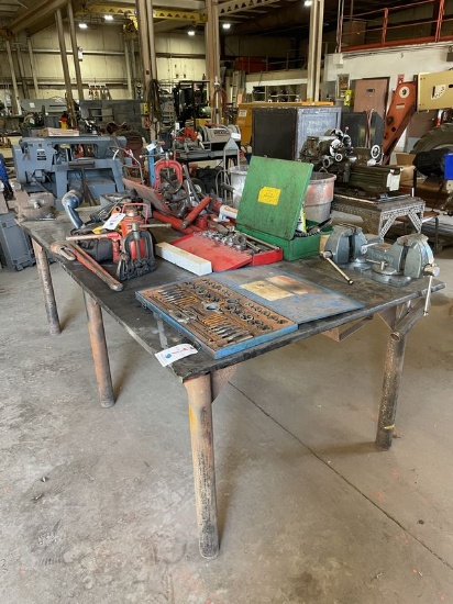 8'x4' All Steel HD table W/(2) Vises Pipe Vise +6" Wilton Bench Mounted