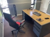 (Lot) Desk, Chair, Fan, and (Lot) Desk, Side Table, Printer in office (NO TV NO PC)