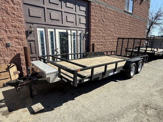 2019 Sure-Trac Tandem Axle Wood Deck Trailer w/ Ramp, Tool Box, Tool Rack, Ball Hitch, GVWRL: 7,