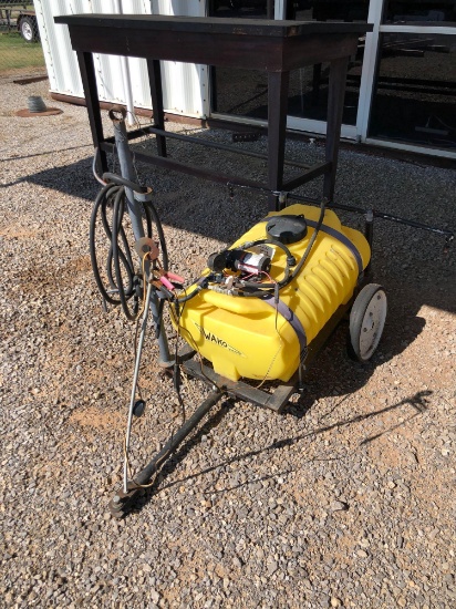 WAKO 25 GAL PULL BEHIND SPRAYER WITH BOOM AND HOSE