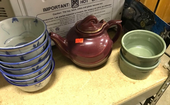 Hall Tea Pot and Ceramic Bowls