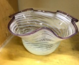 Hand Blown Bowl with Purple and white Accents