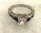 Princess Cut Blue and white Sapphire Ring Size 9