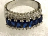 Blue Sapphire and CZ Ring Size 6 1/2