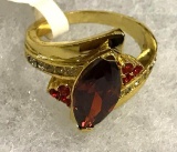 Marquise Cut Ruby with CZ Ring Size 8