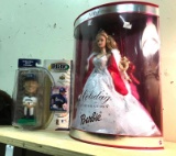 2 Piece New Toy Lot- 2001 Holiday Barbie and 2001 inchrio Bobblehead