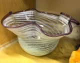 Hand Blown Bowl with Purple and white Accents
