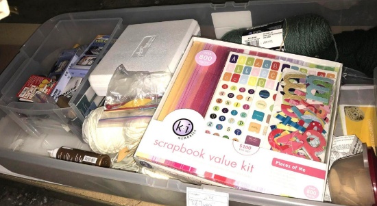 Tub of Craft supplies- Scrap Booking items, Paint, yarn Etc