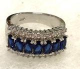 Blue Sapphire and CZ Band Size 6 1/2