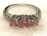 3 Stone Pink Topaz Ring Size 8