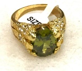 Green Peridot Crystal CZ Ring Size 10