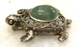 Sterling Silver Turtle Pin with Green Stone