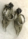 Sterling Silver Clip on Earrings with Black Stones