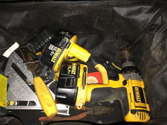 Dewalt Tool Bag with Dewalt Drill, 2 Batteries, Charger and other tools