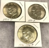 3 Eisenhower Dollar- 1971 and 1972 and 1776-1976