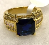 Princess Cut Blue Sapphire Ring Size 7