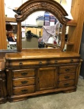 Aico 8 Drawer Wood Carved Dresser with Mirror- Felt Lined Drawers