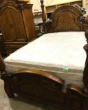 Beautiful Aico Wood Carved Queen 4 Post Bed ( Mattress and Box Not included)