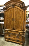 Aico Wood Carved Amoire with 3 Cedar lined Drawers