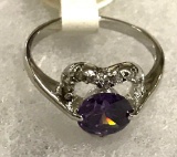 Heart Shaped Purple Amethyst Ring Size 7