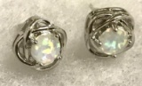 4 Claw White Fire Opal Stud Earrings
