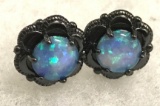 Blue Fire Opal Stud Earrings