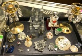 Tray of Crystal Figurines and a couple of Pewter Wizards