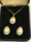 Gold Tone Cabochon Faux Pearl and Rhinestone Earrings and Necklace set