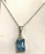 Sterling chain and sterling Pendant with Aquamarine stone and 3 clear