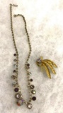 Vintage Karu-arke NY Rhinestone Necklace and unmarked Brooch