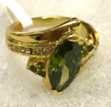 Marquise Cut Green Peridot Ring Size 8