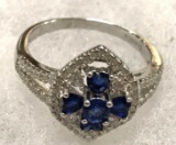 Sterling Silver Blue and White Sapphire Ring Size 7
