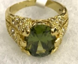 Green Peridot Crystal CZ Ring Size 10