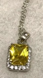 Silver Yellow CZ Pendant/ Necklace