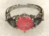 Pink Opal with Rainbow Topaz Ring Size 6