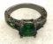 Princess Cut Green Emerald Ring Size 9