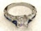 Princess Cut Blue and White Sapphire Ring Size 9