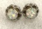 Round Cut White Fire Opal Flower Stud Earrings