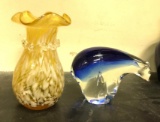 Blown Glass Bear and Vase