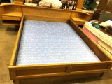 Oak Queen Bed Frame with 6 Drawers, 2 night Stands and Box Spring