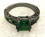 Princess Cut Green Emerald Ring Size 9