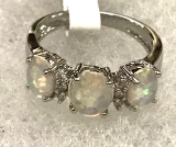 3 Stone Oval White Fire Opal Ring Size 8
